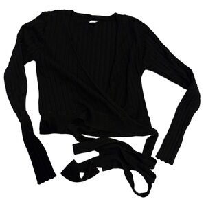 Twik Black Ribbed Knit wrap cardigan sweater